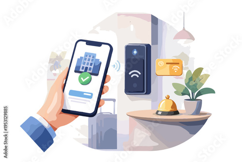 Simple kawaii sticker style flat design check generation hotel vector image cute illustration icon digital