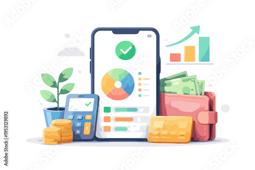 App kawaii simple shapes icon illustration finance soft shadow vector digital personal budgeting