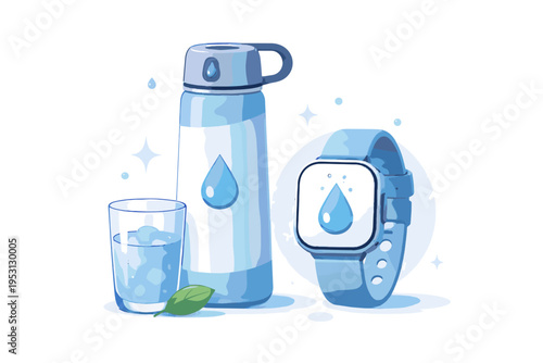 Kawaii icon vector illustration wearable device generation smart hydration image simple shapes reminder simple