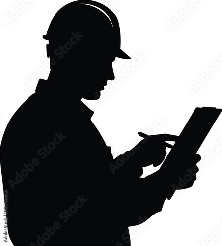 Vector silhouette of a construction worker in hard hat