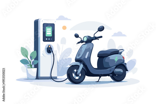 Clean design station minimalism scooter electric icon vector soft shadow smart charging