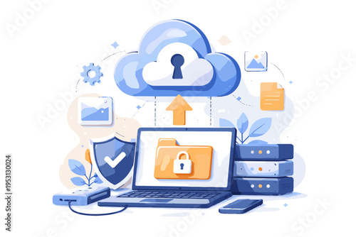 Cloud protection soft shadow data vector simple generation minimalism digital kawaii icon image