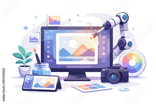 Vector creative generation ai simple flat design minimalism image sticker style icon tool