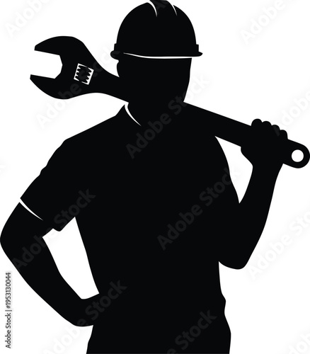 Silhouette of a vector construction worker with wrench
