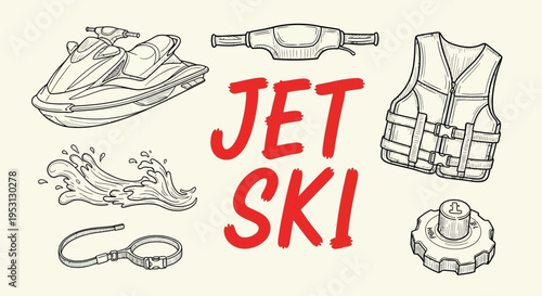 Jet ski water sports equipment illustration.
