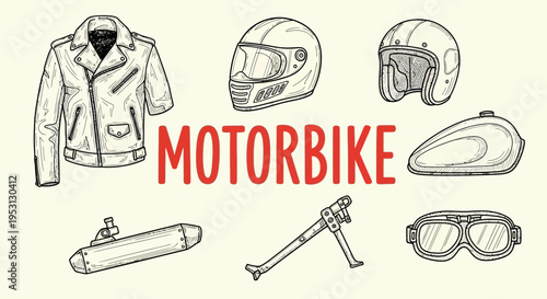 Motorbike accessories and safety gear.