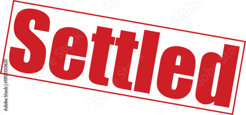 Red settled stamp or sticker with bold letters