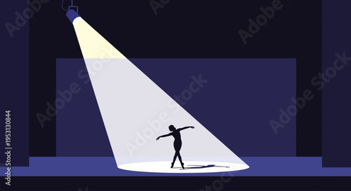 A lone dancer bathed in a spotlight on a dark stage, showcasing skill and dedication in a performance