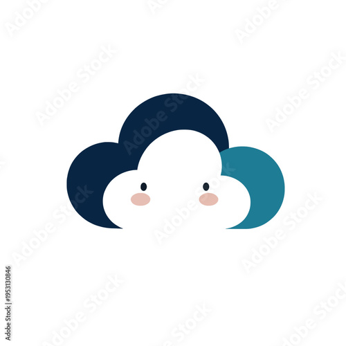 Cute cartoon cloud character with blushing cheeks and happy expression, simple flat design illustration for weather, childrens books, and digital concepts