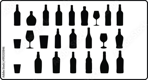 Assorted black silhouettes of various glassware and bottles arranged in a grid pattern