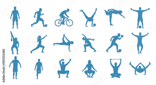 A collection of diverse athletic and recreational human activities and poses