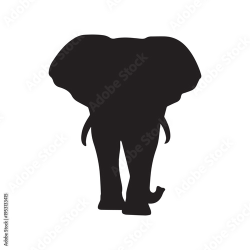 African Elephant Silhouette Front View Walking Towards Camera On Isolated White Background