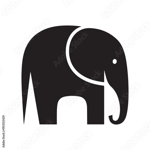 African Elephant Silhouette Front View Walking Towards Camera On Isolated White Background