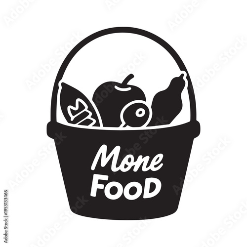 Mone Food Basket Silhouette Icon With Fresh Vegetables Isolated On White Background