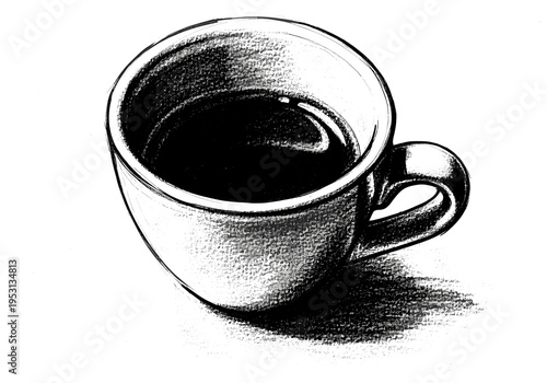 Sketch of a cup of coffee with a shadow on a white background