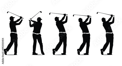 Sequence of a golfer's swing motion in various stages of execution