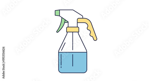 Spray bottle with blue liquid.