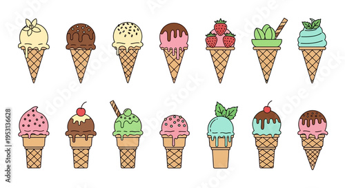 Colorful Ice Cream Cones Variety.