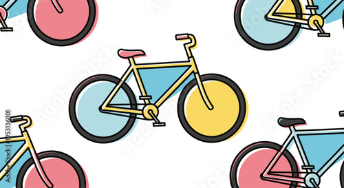 Colorful bicycles in a pattern.