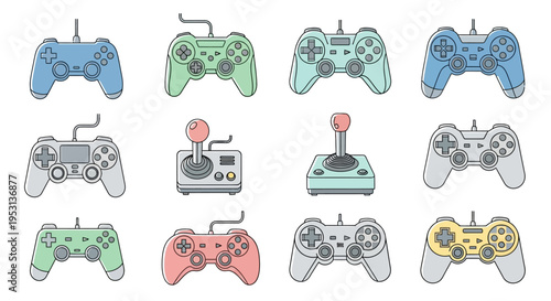 Collection of various gaming controllers.