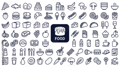 Comprehensive collection of food icons for menu and grocery design