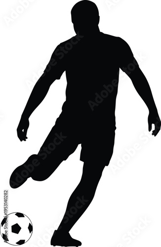 Black Silhouette of Soccer Player Kicking Ball, Concept of Athletic Performance, Competitive Mastery, Dynamic Sports Energy, and Youthful Vitality Vector Illustration