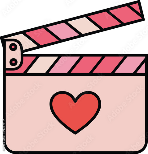 Pink Movie Clapperboard with Red Heart Icon, Concept of Romantic Cinema, Love for Film Production, Creative Storytelling, and Media Arts Vector Illustration