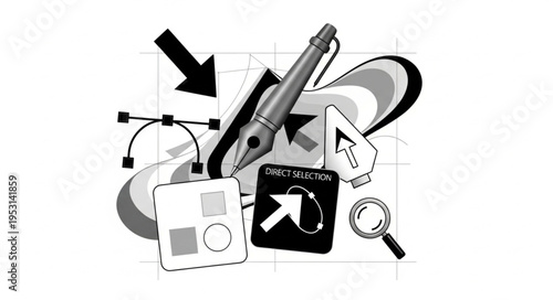 Black and white office supplies.