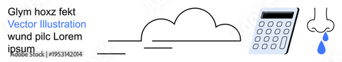 Weather patterns, mathematics, health issues, data visualization, climate study, learning tools. Minimalist cloud, calculator and nasal illustration. Weather patterns and mathematics visually