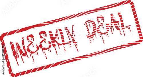 Distressed red rubber stamp impression announcing WEEKLY DEAL for limited time sales