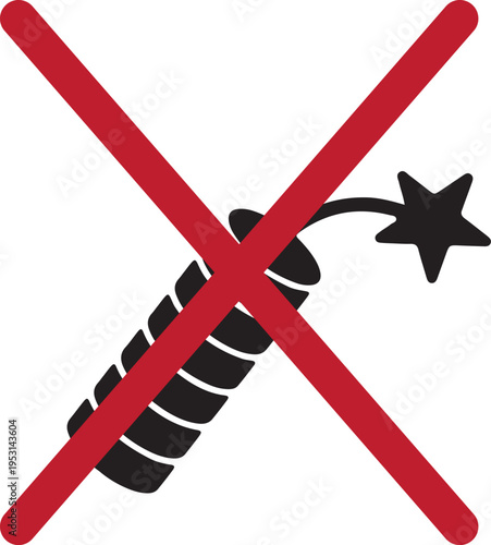 no fireworks allowed sign red cross over firecracker