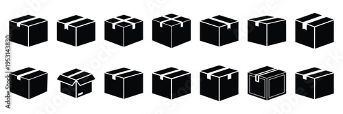 box silhouette vector icon set collection and isolated on transparent background.