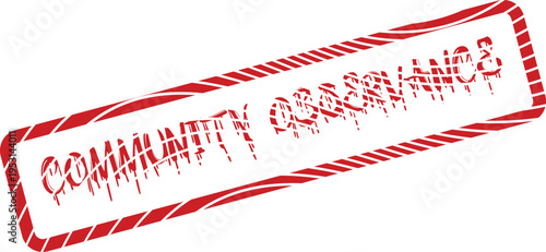 Distressed red rubber stamp displaying the important words COMMUNITY GOVERNANCE for organizational principles