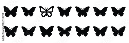 butterfly silhouette vector icon set collection and isolated on transparent background.