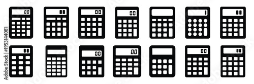 calculator silhouette vector icon set collection and isolated on transparent background.