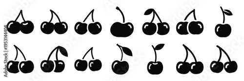 cherry silhouette vector icon set collection and isolated on transparent background.