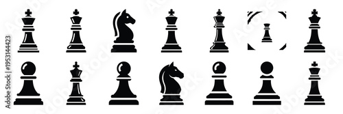 chess piece silhouette vector icon set collection and isolated on transparent background.