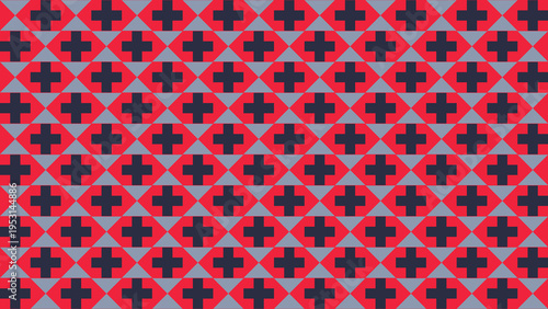 Geometric Pattern of Dark Red Crosses on Red Rhombuses