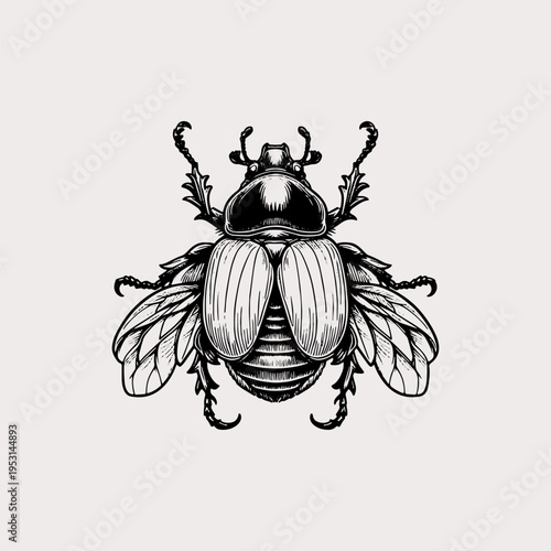 Detailed Scarab Beetle Insect Tattoo Illustration
