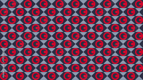 Abstract Red Eye Pattern on Blue and Gray Diamonds