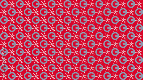 Geometric Pattern of Circles and Stars on Red Background