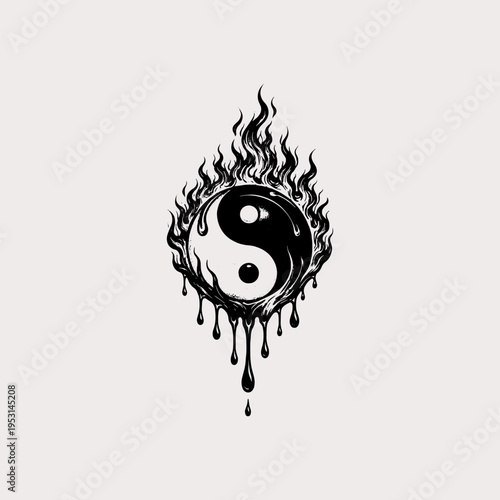Flaming Melting Yin Yang Balance Tattoo Art
