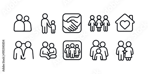 Collection of diverse family and relationship icons representing unity, partnership, and community