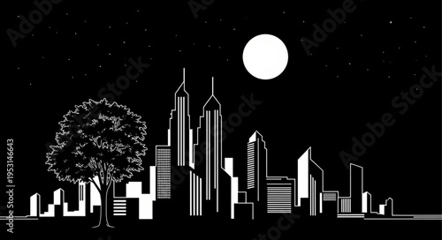 City Skyline at Night Time.