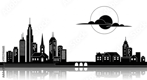 City Skyline Silhouette at Night.