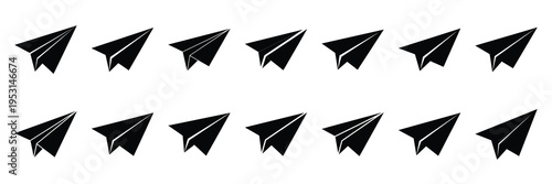 paper plane silhouette vector icon set collection and isolated on transparent background.