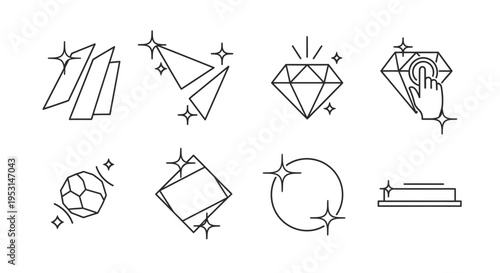 sparkle and shine line icons set illustrating concepts of cleaning quality and brilliance for web design and app interfaces