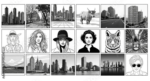 Collage of city and portraits.