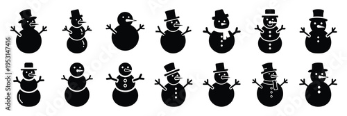 snowman silhouette vector icon set collection and isolated on transparent background.