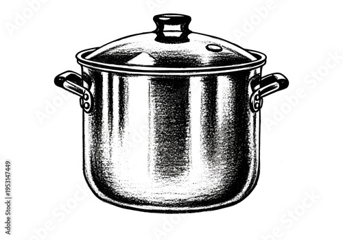 Classic stainless steel cooking pot with lid and handles, perfect for kitchen use